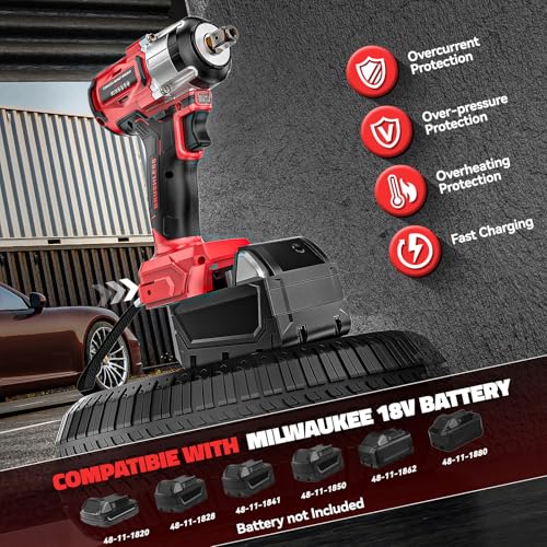 Image of DIYtoolifz Cordless Impact Wrench 1 /2 inch Compatible with Milwaukee 18v Battery (Bare Tool), 300 FT-LBS Brushless Impact Driver, Portable Electric Impact Gun with LED Work Light, 3-Speed Control