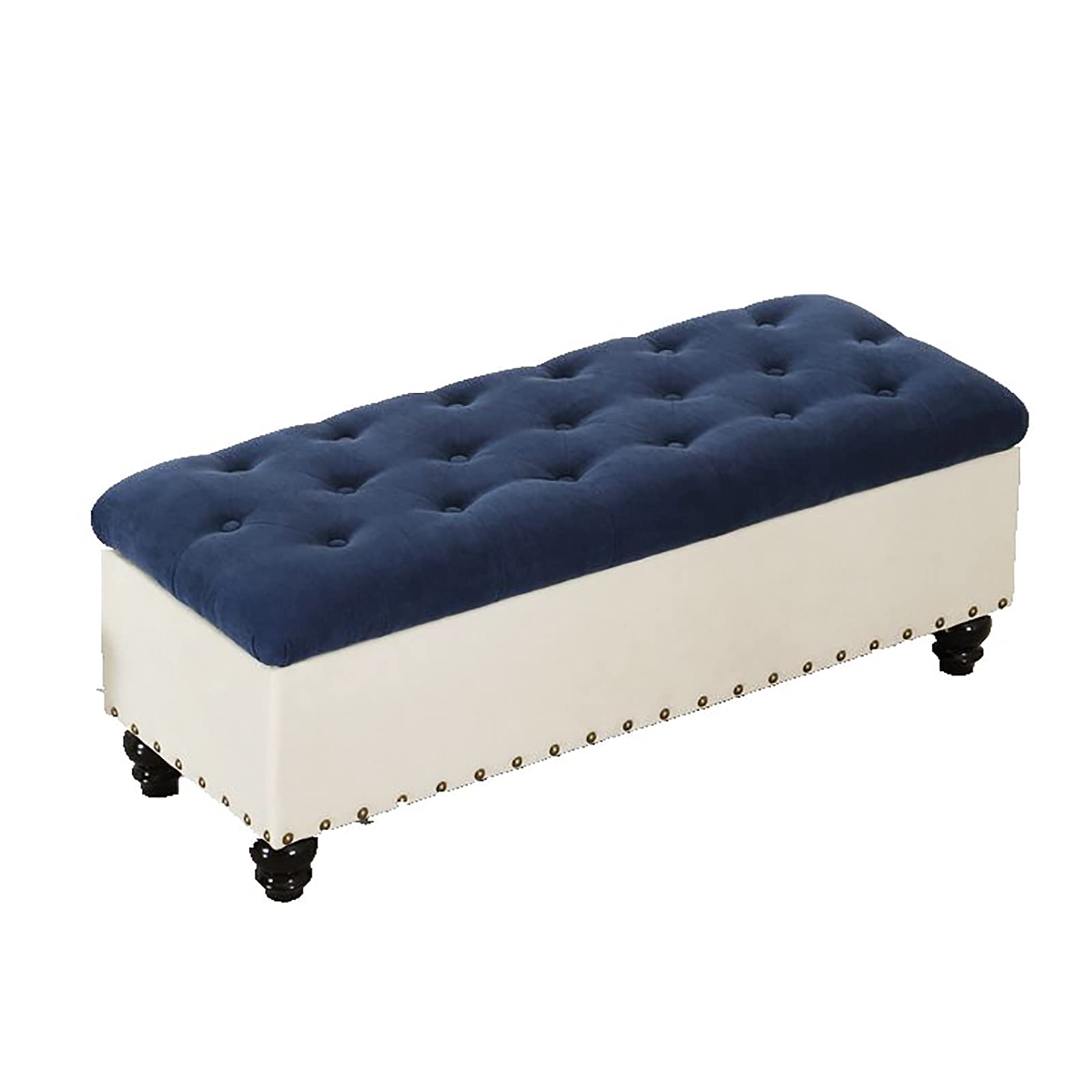 Pouf moderne bleu en coton et lin avec rangement de 90 cm