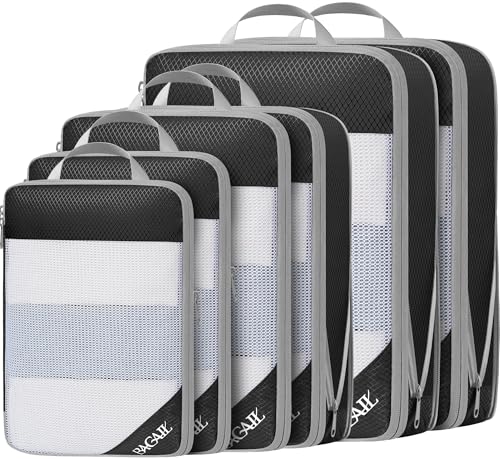 BAGAIL 6 Set/8 Set Compression Packing Cubes  Ultralight Expandable Packing Organizers for Carry on Travel Luggage(6set Jet Black)