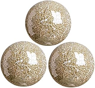 FLAMEER Mosaic Sphere Balls Table Centerpieces Set 8cm Centrepieces Bowls Decorative Orbs Orb Globe for Living Room Festival Coffee Table Decor Decorations - Gold 3Pcs