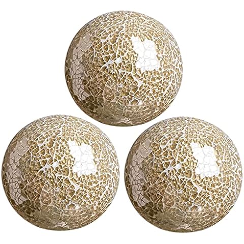 FLAMEER Mosaic Sphere Balls Table Centerpieces Set 8cm Centrepieces Bowls Decorative Orbs Orb Globe for Living Room Festival Coffee Table Decor Decorations - Gold 3Pcs Cover