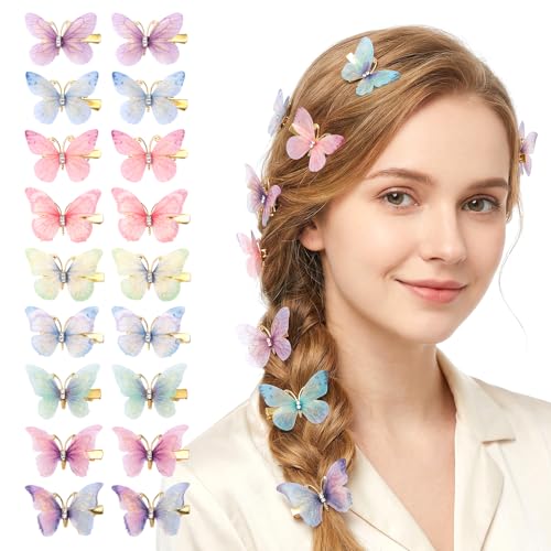 18 PCS Butterfly Hair Clips Glitter Butterfly Clips for Hair Cute Fairy Butterfly Clip Accessories for Women Girls Headwear Gifts for Themed Party Prom Birthday Wedding and Back to School