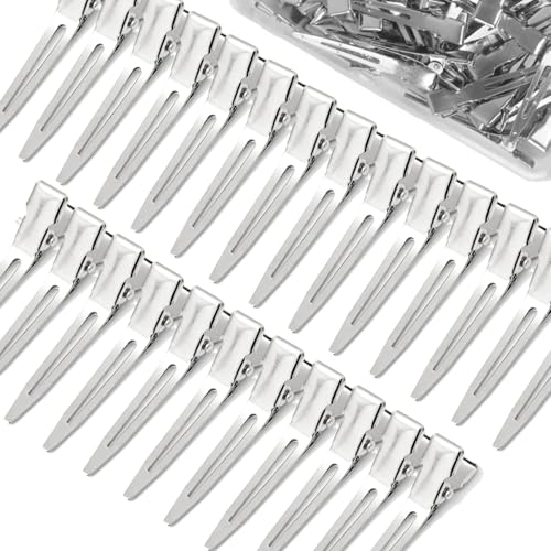 Gekamoyue 25 Piezas Pinzas Pelo de Seccionamiento, Metal Pinzas pelo Peluqueria de Duckbill, 4.5cm Pinzas Pelo Peluqueriade Profesional con Caja, Hair Clips para Mujere(Plata)