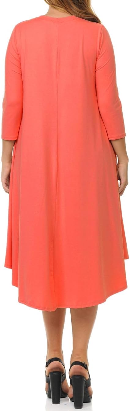 Pastel by Vivienne Women's Plus Size Swing Dress – 3/4 Sleeve Elegant Flowy A-Line Midi – Soft & Comfortable