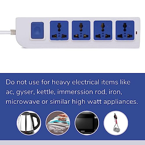 Image of Digiway 4+1 Power Strip with Master Switch, 4 International Sockets Extension Board, Thermal Protection, 10 AMP Output, 2.50 Meter Cord Length, Power Indicator, Extension Board for Board (White,Blue)