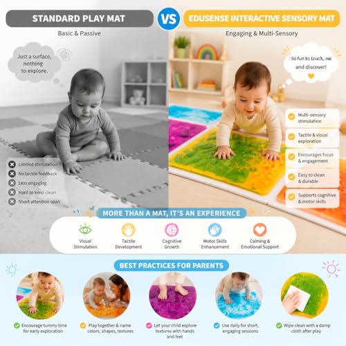 Image of edusense 3D Liquid Motion Floor Tiles, 4 Tiles Set | Sensory Play Mats for Kids, Non-Slip Cushioned, Develops Motor Skills, Easy Store, Indoor /Outdoor Use