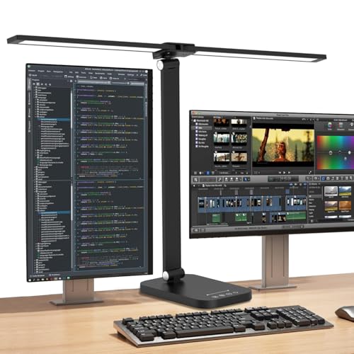 Luminária de Mesa LED 50 LEDs 580 Lm - Dimerização Contínua 3000K-6000K com Timer 45min - Toque Sensível e Alimentação Bivolt USB - 5 Modos de Leitura para Home Office e Estudo (Preto)