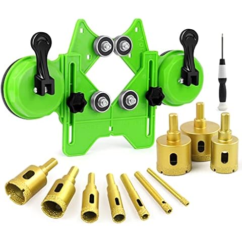 MARSBASE Diamond Hole Saw Kit, 10 PCS Dry/Wet Brazing Tile Core Guide Jig Hollow Drill Bits Sets with Double Suction Cups for Ceramic, Glass, Porcelain, Marble, Granite Cover