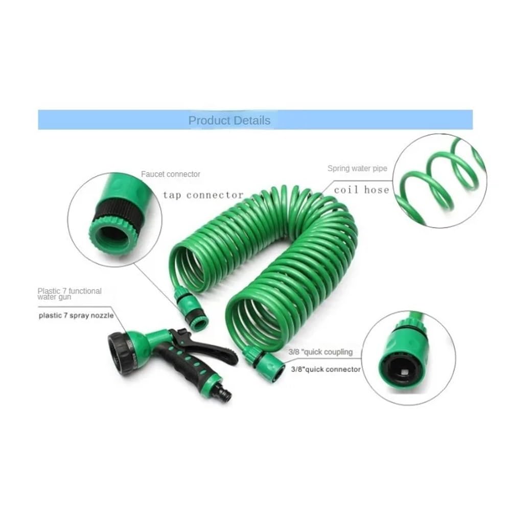 Manguera de jardín en Espiral, Manguera for Agua de jardín con Retroceso de Resorte, Conector de 3/4 "con pulverizador de 7 Funciones, Apto for baño de Mascotas y Lavado de Coches(100ft)
