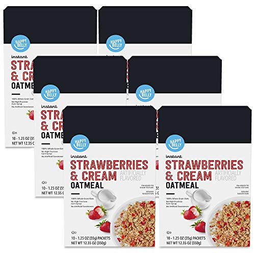 Happy Belly Instant Oatmeal, Strawberries & Cream, 10 Ct (Pack of 6)