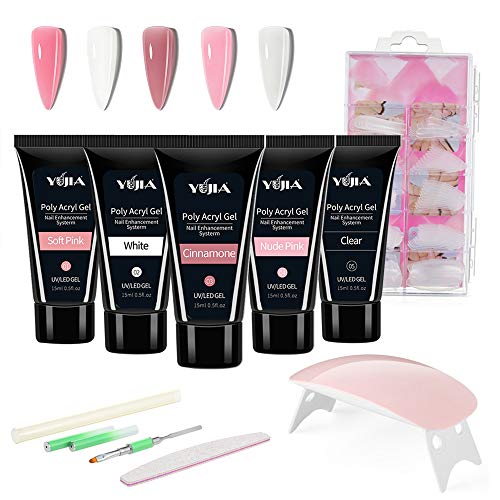 Nail Extension Kit, Anself 9PCS All-in-one Nail Extention Set with a LED Nail Lamp,5x15ML Gel,100pcs False Nails,5pcs Extended Plastic,1pcs Manicure Brush,1pcs Nail File for Nail DIY