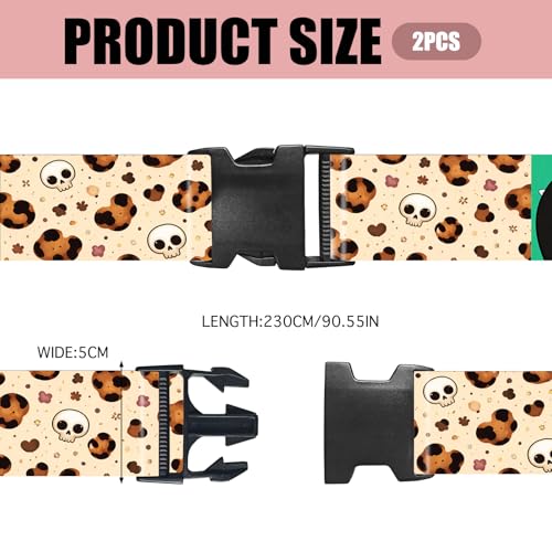 Image of Nuxovilar Luggage Straps Set for Suitcase 1.96x71in Polyester | Cargo Strap Travel Belt Security Buckle Band Student Travel Bus Stop Short Trip (Skull and Cookie)