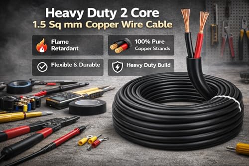 Image of BUNDE 2 Core 1.5 sq mm Copper Flexible Wire | Heavy Duty PVC Insulated Electrical Cable | High Conductivity Multi-Strand Wire for Home Wiring, Inverter, Appliances (30 METERS)