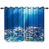 ggaimwf 107x160cm Rideau à œillets Océan Mer Bleue Monde sous Marin Coraux Paysages naturels Thème Nautique Séparateurs de pièces Occultants Rideaux pour fenêtres Chambre Salon,2 Panneau