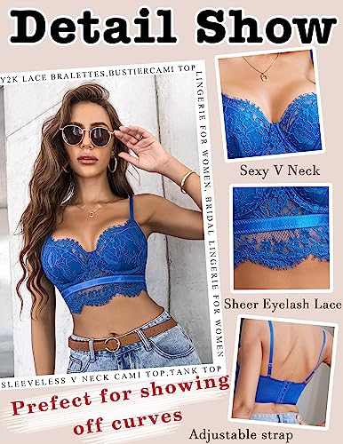 Image of Avidlove Lace Bralettes for Women Y2k Strap Bustier Cami Top V Neck Camisole Lingerie