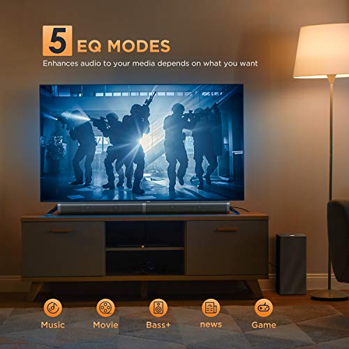 Bomaker SoundBar Con Subwoofer 2.1 Canali Bluetooth 5.0, 100W/110db, Suono Surround Altoparlante Sistema Home Cinema, Ingresso ottico/Aux/TF/USB, Kit di Montaggio a Parete, 5 Modalità Audio