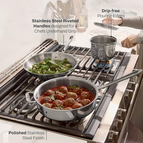 Image of All-Clad D3 Stainless Steel 6 Piece Cookware Set- Made in USA- Includes 12 inch Fry Pan, 2 Qt Saucepan, 4 Qt Sautepan, Professional Grade -Oven Safe & Induction Compatible