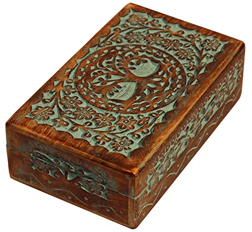 Etroves 8 Inch Wooden Tree Of Life Jewelry Keepsake Wooden Gift Box with Floral Design in Wood - Handmade Treasure Chest