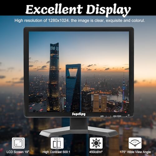 Image of 19 Inch TFT LCD Security CCTV Monitor 1280x1024 4:3 Resolution Color Display Screen Support HDMI /VGA /AV /BNC /USB Input with Remote Control Built-in Speakers for CCTV Surveillance Camera STB