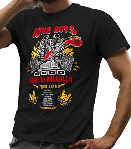 Camiseta LeRage Shirts Road to Valhalla Tour Mad Max para hombre Negro Negro ( L