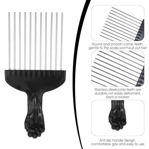 4 Peines Afro para Cabello Rizado con Mango de Acero miniatura 3