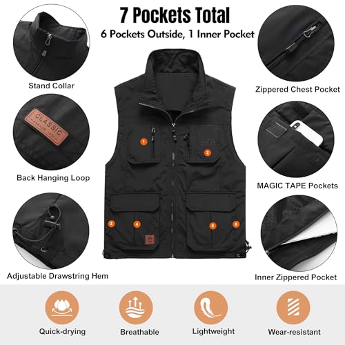 Flygo Men's Lightweight Outdoor Travel Work Fishing Vest with Multi-Pockets2