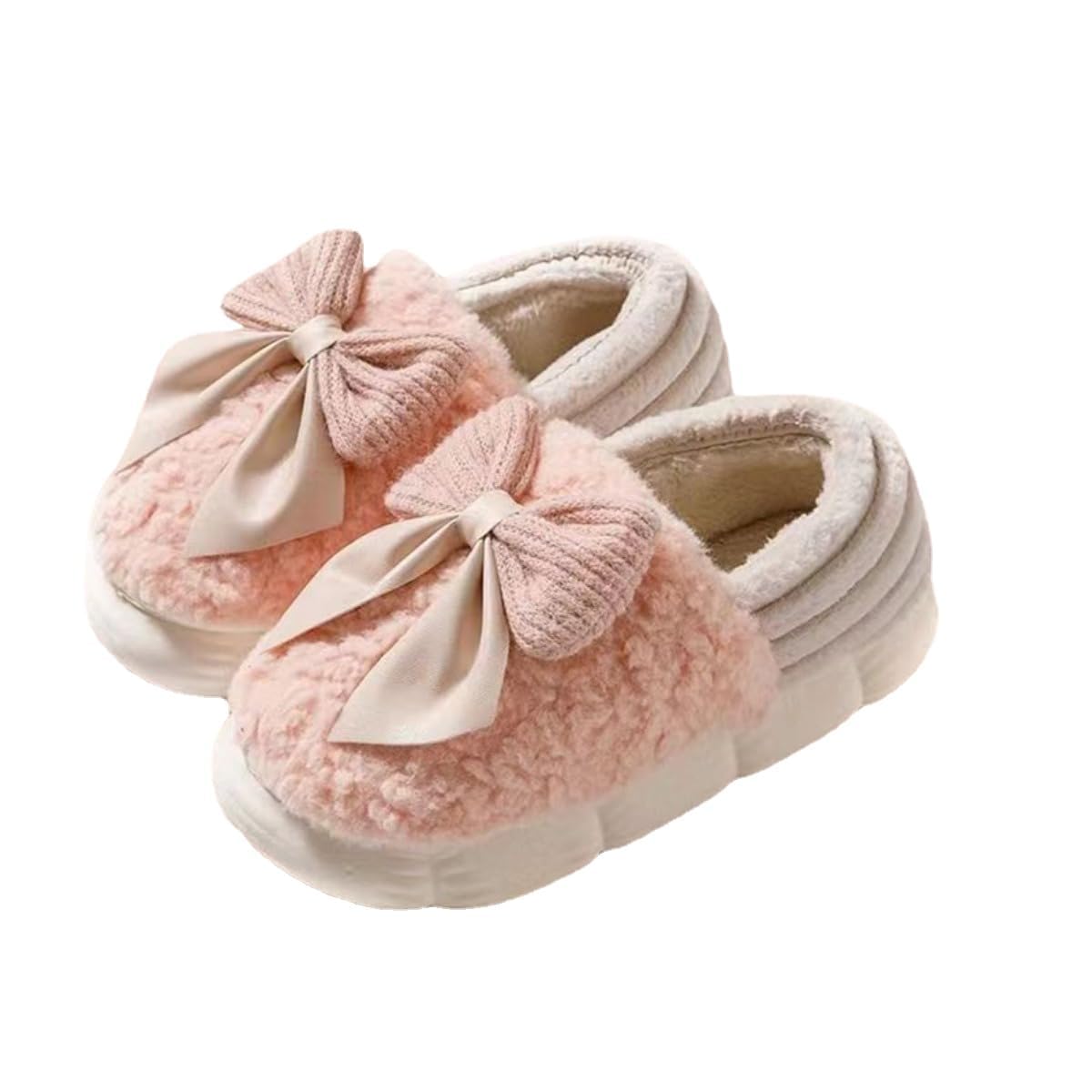 pzq Fuzzy Bow Tie Slippers for Women Closed Back Fluffy House Shoes Winter Indoor Outdoor Slippers