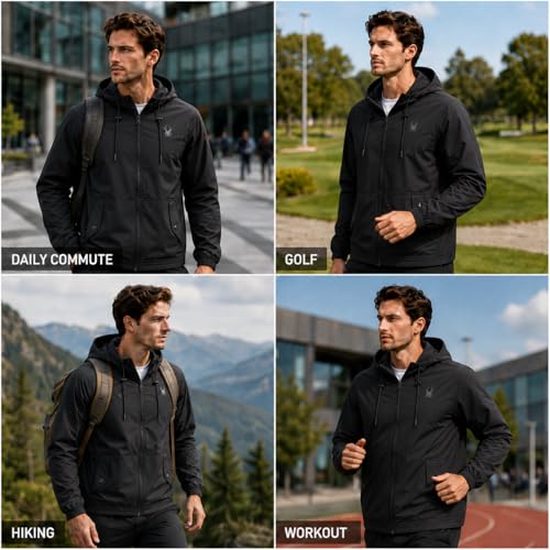 Image of Spyder Mens Windbreaker Jacket - Hooded Lightweight Breathable Hiking | Water Resistant, Full Zip, Everyday Layer for Hiking, Commutes, Travel, Errands, and Cool-Weather Days