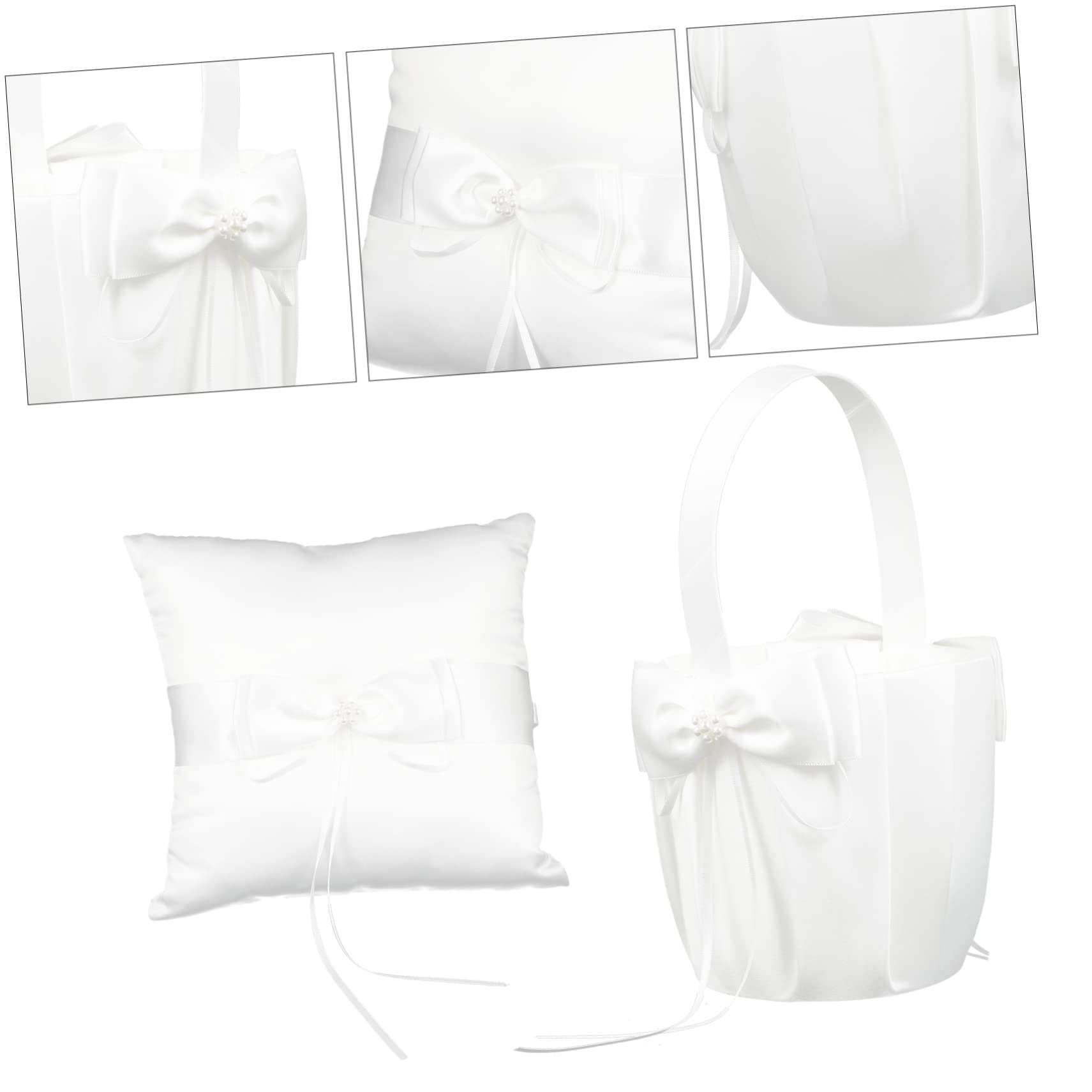 COLLBATH 2 Stück Hochzeitskorb aus Stoff Weiß für Ringkissen und Blumenmädchen bei Hochzeit oder Feier