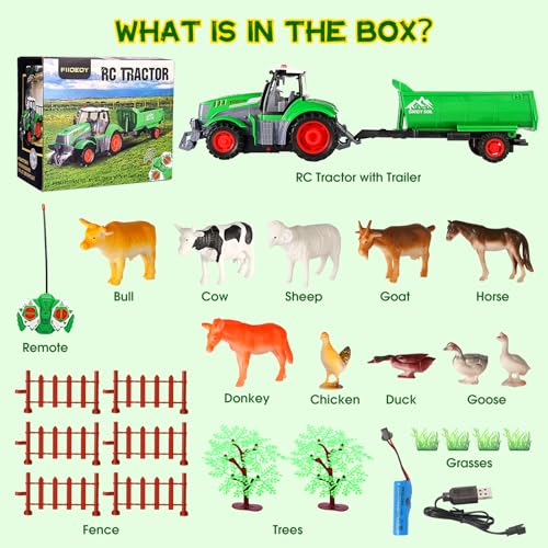 image for FIIOEOY Remote Control Tractor Toy, 25pcs Farm Toys 16.8 Inches RC Tra