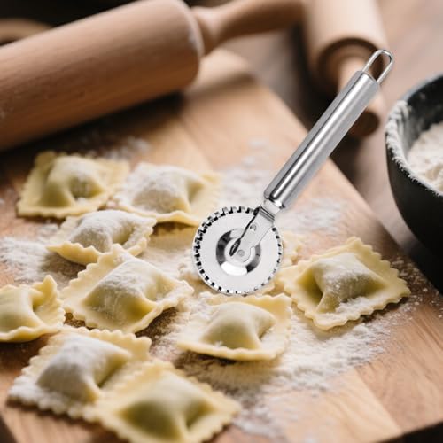 image for lasuroa Stainless Steel Pastry Cutter Wheel, Fluted Pasta Dough Crimpe