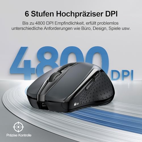 TECKNET Bluetooth Maus, Wiederaufladbare Maus Kabellos(DREI Modi: BT 5.0/3.0 + 2.4G), 4800 DPI, Ergonomische Leise Funkmaus für Laptops, Mac OS, Android, Windows, Grau – Bild 5