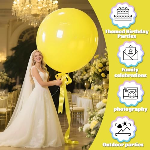 Image of Yellow Giant Balloons 36 Inch, 9pcs Jumbo Large Round Latex Balloons for Baby Shower Birthday Sunflower Theme Party Decorations