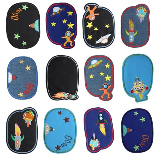 12 Patchs Thermocollants, Patchs Thermocollants Pour Enfants Astronautes, Personnaliser Patchs De Dessins Animés Pour Genoux Et Coudes Pour Vestes, Jeans,...