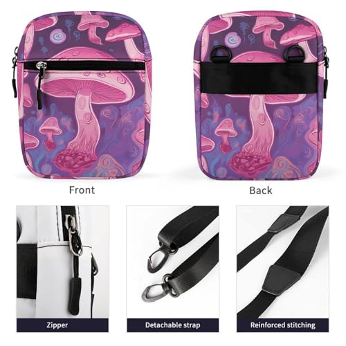 Personalized Small Crossbody Bag Water Resistant Messenger Bags Mini Pink Mushroom Printing SlingBag For Men Women3