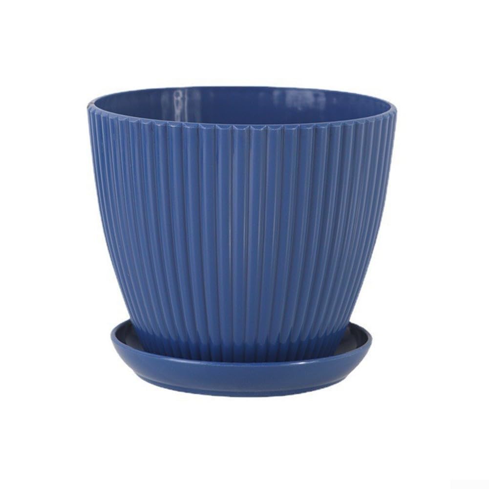 AugustknowU Plastic Resin Thickened Colored Plant Pot With Tray - A Stylish And Practical Choice For Your Greenery(Deep blue)