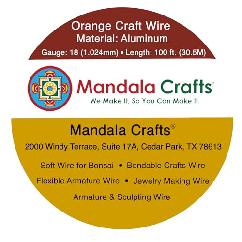 Image of Mandala Crafts 18 Gauge Orange Anodized Aluminum Craft Wire, 100 FT | Colored, Flexible, Bendable, for Bonsai, Armature, Sculpting, Wire Wrapping, Jewelry Making, Weather & Tarnish Resistant