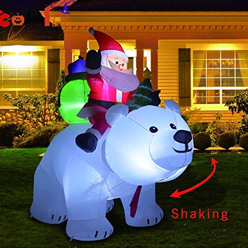 QYHSS 2M Navidad muñeca Inflable, Riding Polar Bear Santa Claus, con Sacudir la Cabeza Cubierta, para el Patio al Aire Libre decoración de jardín Cover