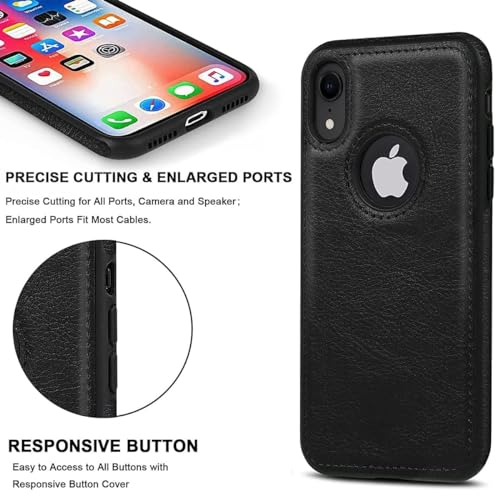 Image of iPhone XR Premium Pu Leather Back Cover Case Drop Camera Protection Anti Scratch Cover Case for iPhone XR Black