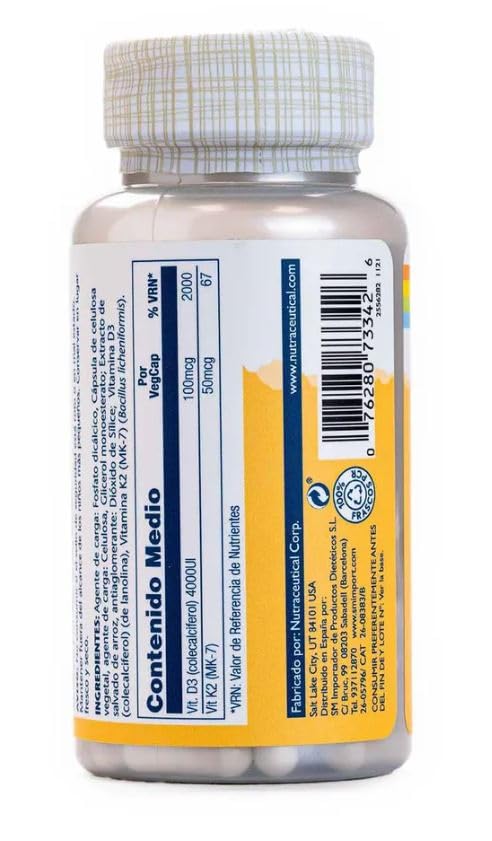 Pack 2 Unidades | Vitamin D3 + K2-120 cápsulas | Solaray