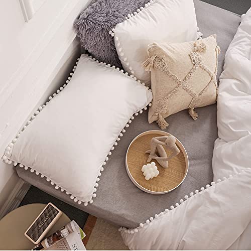 YIRDDEO Full Size Comforter Sets - Full Size Comforter with Ball Pom Fringe, Soft Bedding Set for All Seasons - 3 Pieces, 1 Comforter (79"x90") & 2 Pillow Shams(20"x26"), White