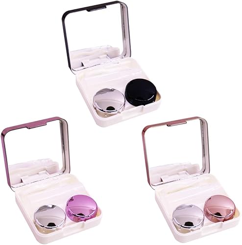 Miniatura 2 de YuCool Paquete de 3 fundas para lentes de contacto, mini y elegantes fundas portátiles simples juego de fundas duras de doble lente, espejo,