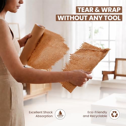 Image of Robustt Honeycomb Paper Bubble Wrap Roll 15 Inch x 50 Meters - Eco-Friendly Cushioning Paper Roll for Packing, Shipping & Moving, Strong Kraft Paper Protective Packaging Material (Pack of 1)