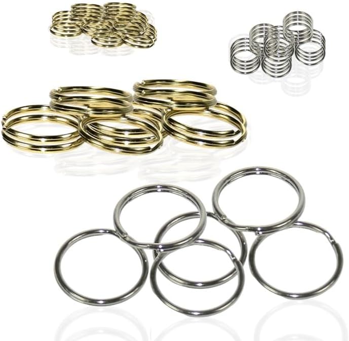 100 x Round Split Key Rings | Large & Mini Metal Keychain Rings for Keys, Fobs, Crafts & DIY | Flat Circular Keyring Loops for Home, Office & Key Organization (Gold/Brass, 1/2 inch)