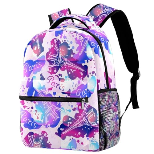 Sac à dos d'école aquarelle Tour Eiffel multicolore pour filles et garçons