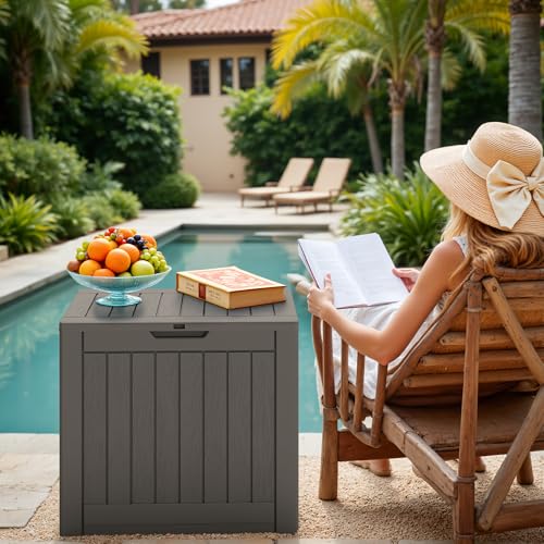Image of Greesum 40 Gallon Outdoor Deck Box, Resin Storage Chest, Dark Brown