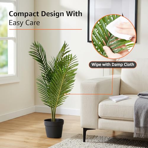 Image of amazon basics Artificial Areca Plant in Black Plastic Pot | Realistic 70 cm Faux Greenery | Durable Plastic | Stylish & Compact | Zero Maintenance | Indoor, Outdoor, Home & Office Decor