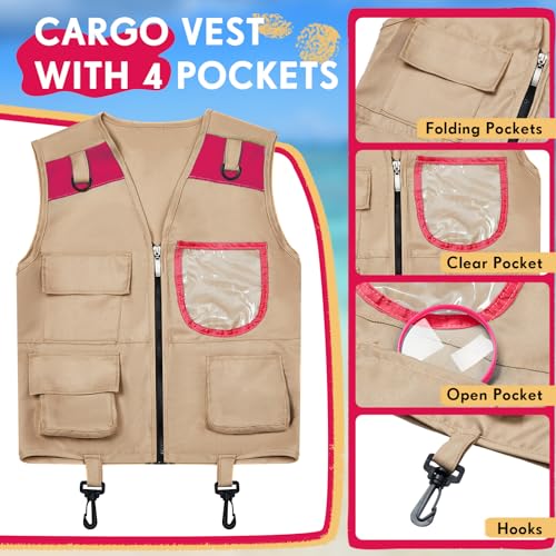 Image of Ramede Kids Safari Explorer Vest and Hat Explorer Costume | for Fishing Adventures Camping Boy Girls Cosplay