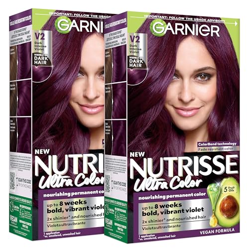 Garnier Nutrisse Ultra Color Hair Color, Permanent Hair Dye for Up to 8 Weeks of Bold, Vibrant, Fade-Resistant Results, Vegan & Cruelty-Free, V2 Dark Intense...
