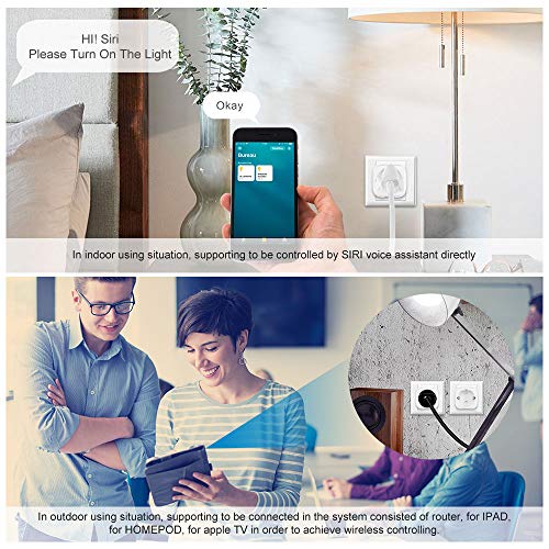 FreeLeben Smart Steckdose Funktioniert mit Apple HomeKit, Smart & Ferngesteuerte Stecker, Smart WLAN Steckdose, Tragbarer intelligenter 16A Stecker mit Kabelloser Steuerung und Netzschalter, 2pcs